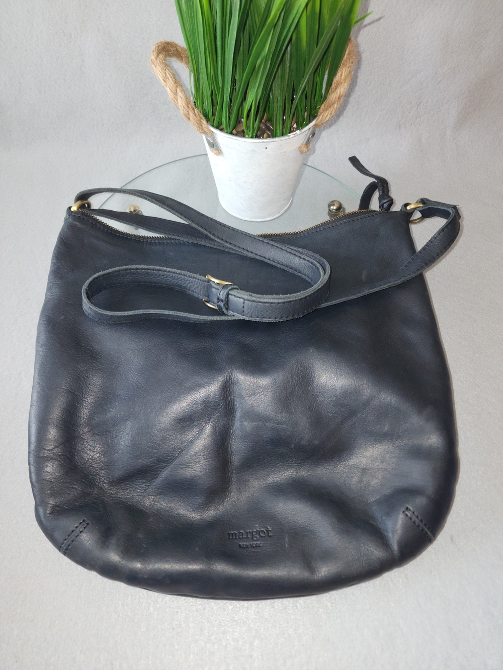 Margot Black Soft Leather Hobo Crossbody Bag
